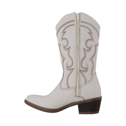 Bota Vaquera Mediana Mujer 96393 Davina Piel Marfil