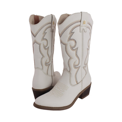 Bota Vaquera Mediana Mujer 96393 Davina Piel Marfil