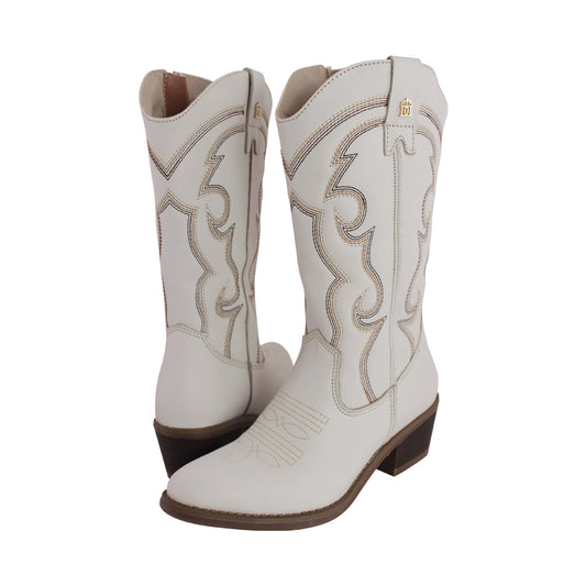 Bota Vaquera Mediana Mujer 96393 Davina Piel Marfil