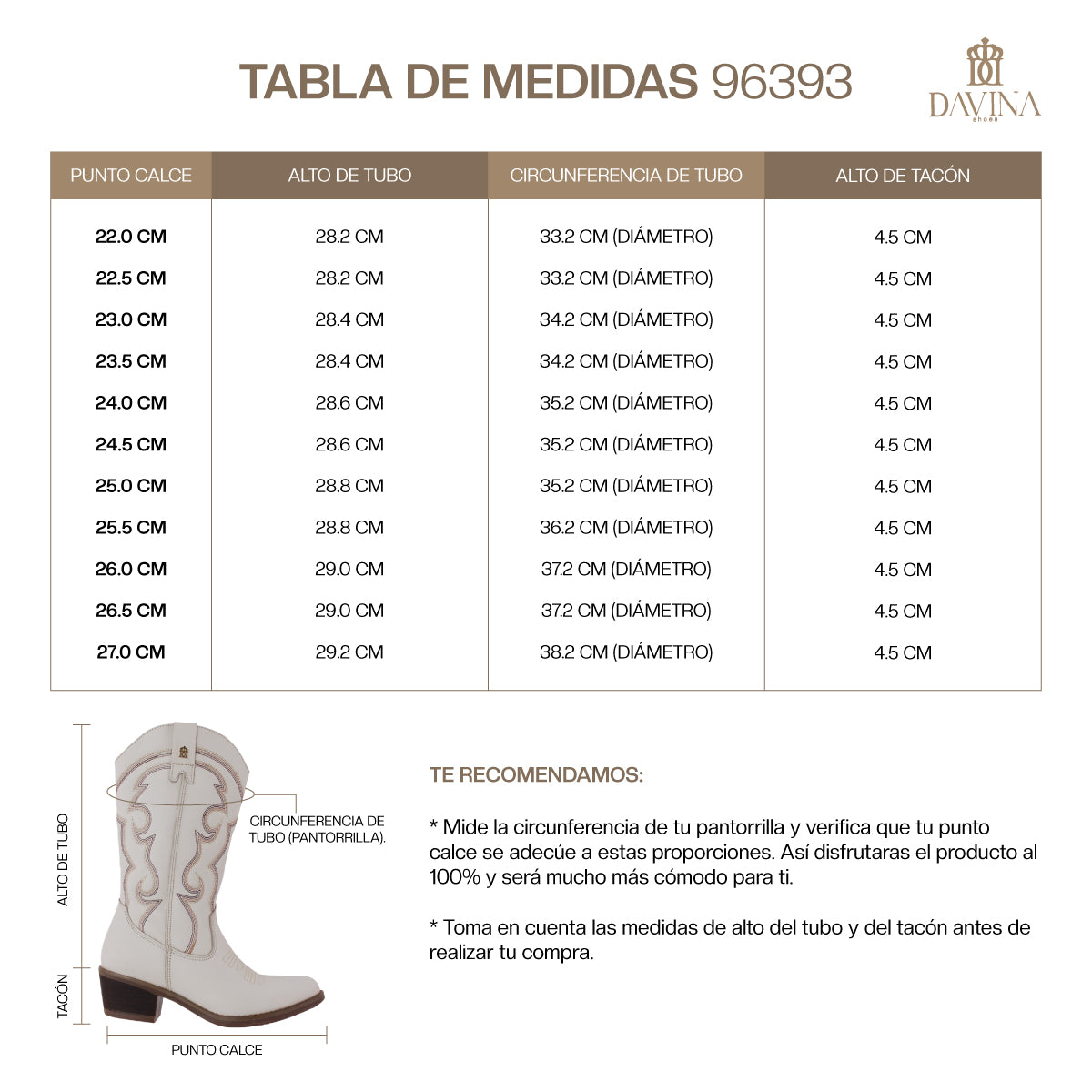 Bota Vaquera Mediana Mujer 96393 Davina Piel Marfil