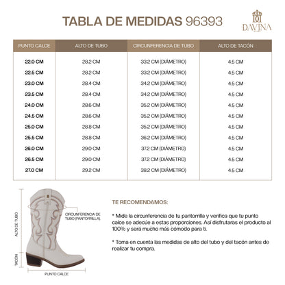 Bota Vaquera Mediana Mujer 96393 Davina Piel Marfil