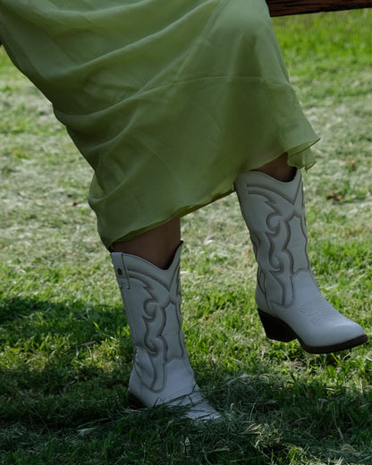 Bota Vaquera Mediana Mujer 96393 Davina Piel Marfil