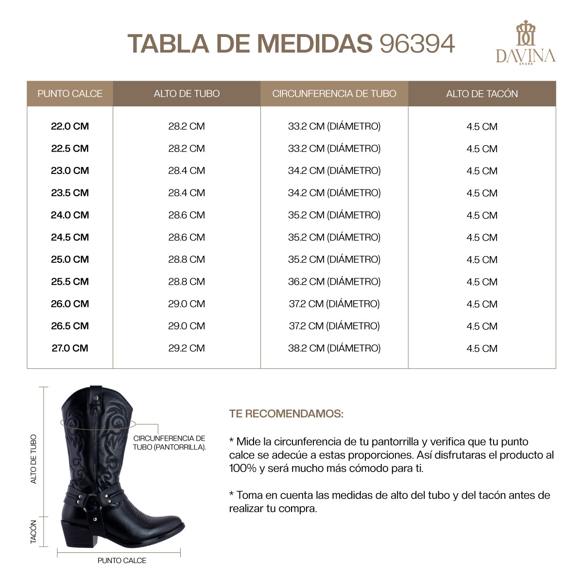 Bota Vaquera Mediana Mujer 96394 Davina Piel Negro con Estribo