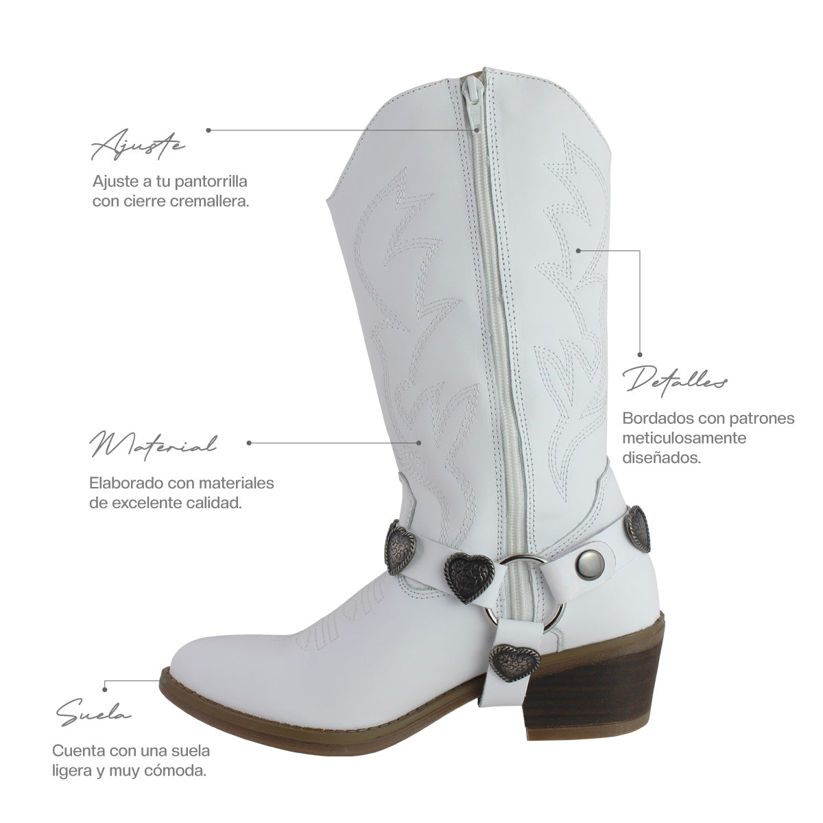 Bota Vaquera Mediana Mujer 96395 Alondra Piel Blanca
