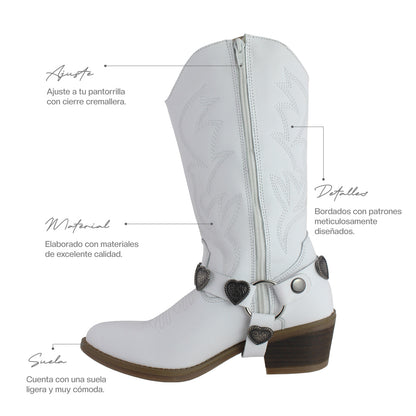 Bota Vaquera Mediana Mujer 96395 Alondra Piel Blanca