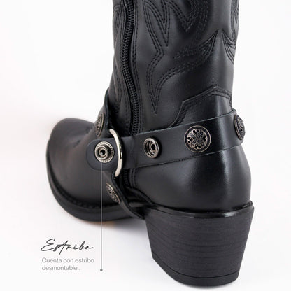 Bota Vaquera Mediana Mujer 96401 Davina Piel Negro