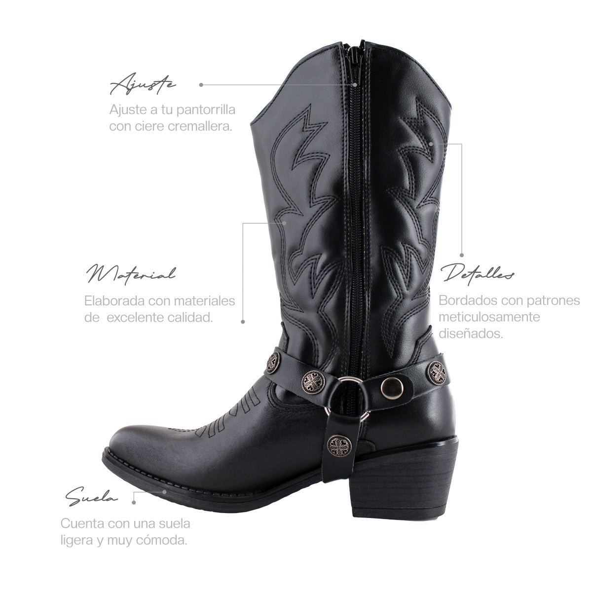 Bota Vaquera Mediana Mujer 96401 Davina Piel Negro