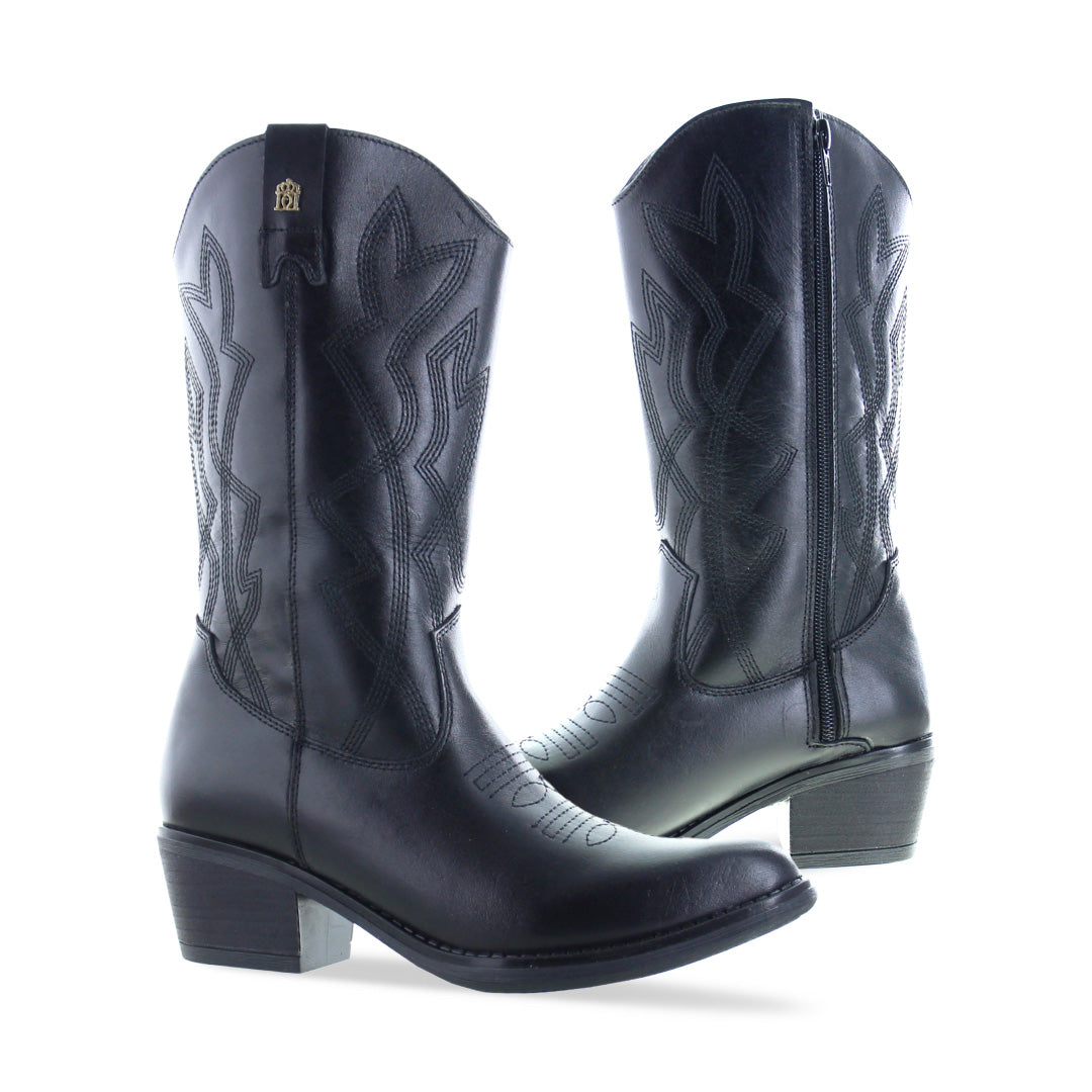 Bota Vaquera Mediana Mujer 96405 Davina Piel Negro