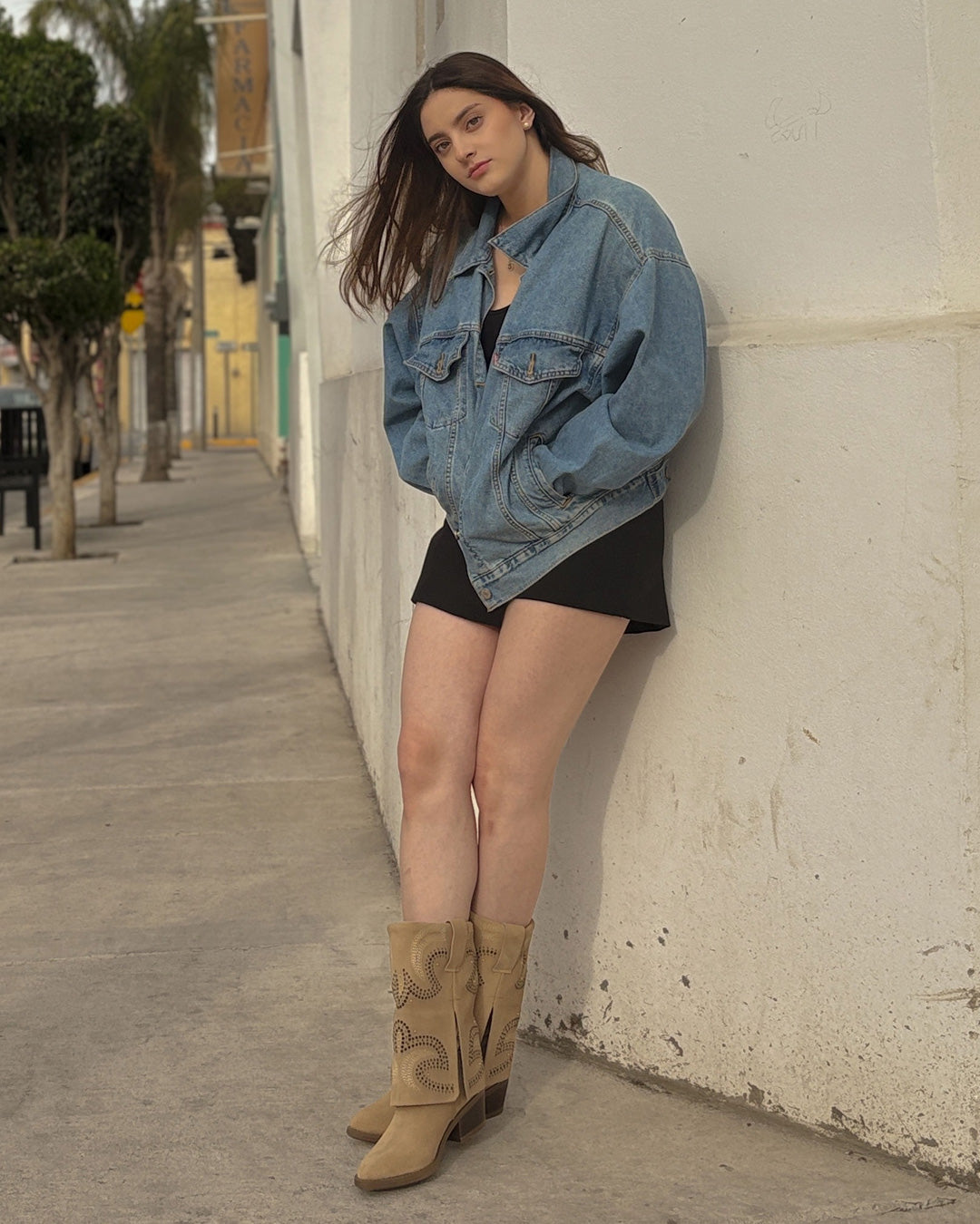 Bota Vaquera Mediana Mujer 96421 Emilia Gamuza Arena