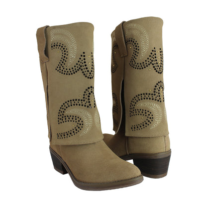 Bota Vaquera Mediana Mujer 96421 Emilia Gamuza Arena