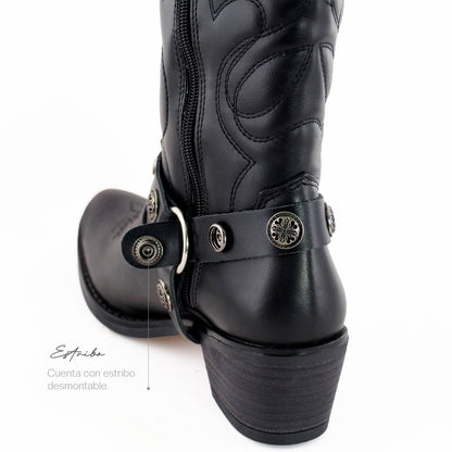 Bota Vaquera Alta Mujer 96501 Davina Piel Negra