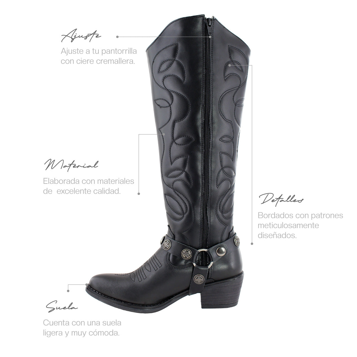 Bota Vaquera Alta Mujer 96501 Davina Piel Negra