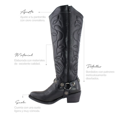 Bota Vaquera Alta Mujer 96501 Davina Piel Negra