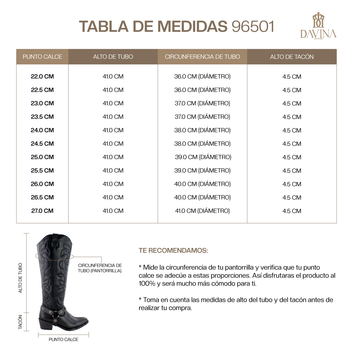 Bota Vaquera Alta Mujer 96501 Davina Piel Negra