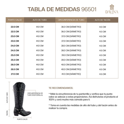 Bota Vaquera Alta Mujer 96501 Davina Piel Negra