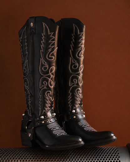 Bota Vaquera Alta Mujer 96532 Davina Kathia Piel Negro