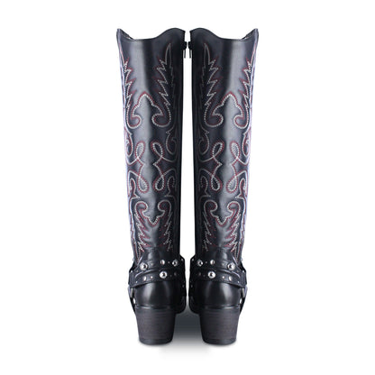 Adrienne 96532-RO bota vaquera alta piel negra bordado rojo y gris — vista 2