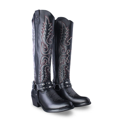 Adrienne 96532-RO bota vaquera alta piel negra bordado rojo y gris — vista 4