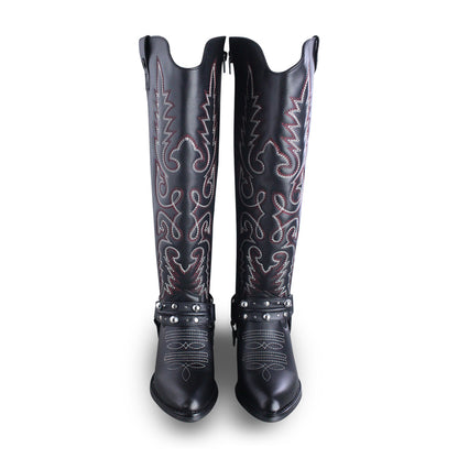 Adrienne 96532-RO bota vaquera alta piel negra bordado rojo y gris — vista 5