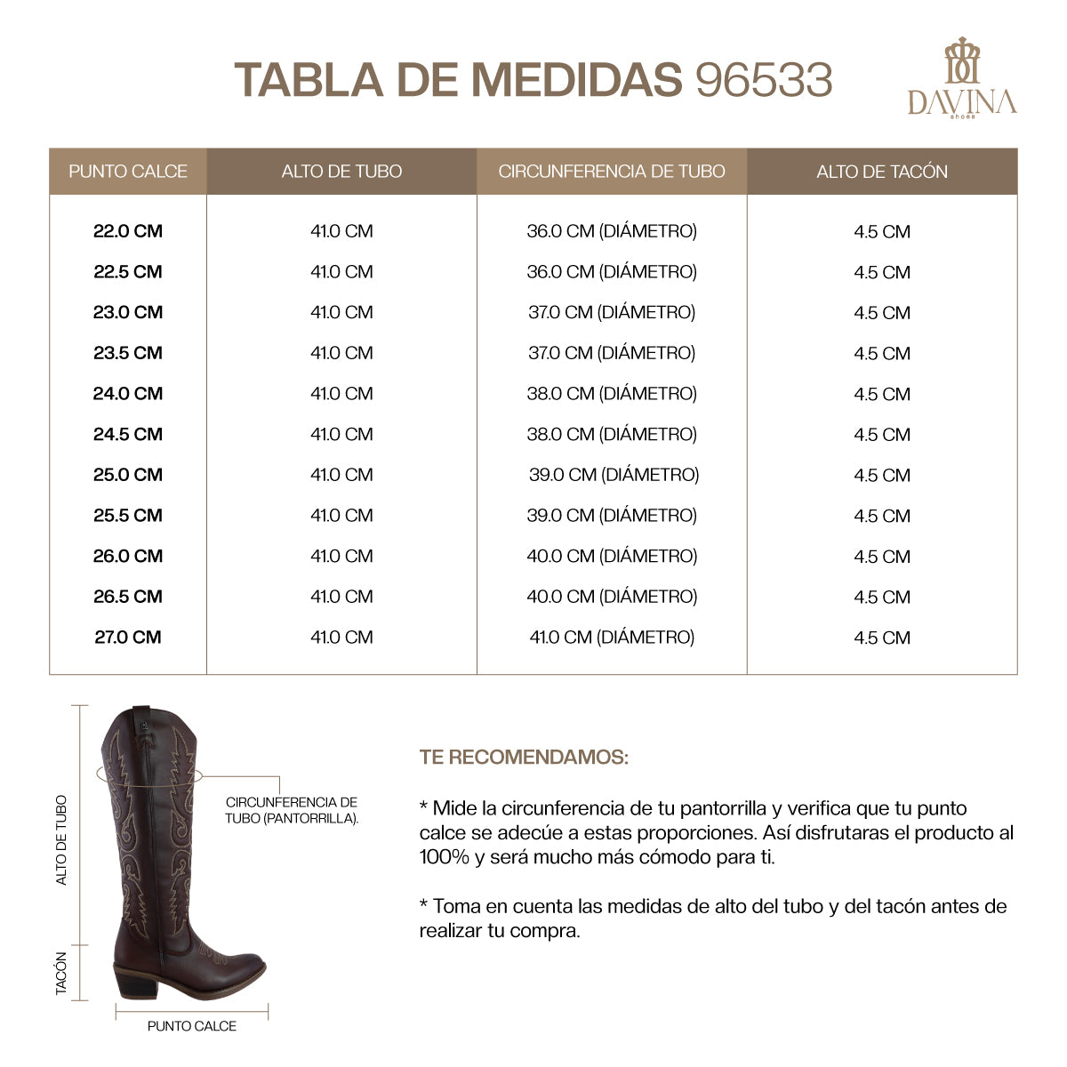 Bota Vaquera Alta Mujer 96533 Davina Piel Brandy