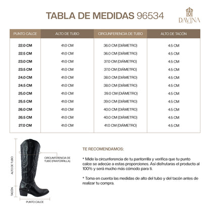 Bota Vaquera Alta Mujer 96534 Davina Piel Negra
