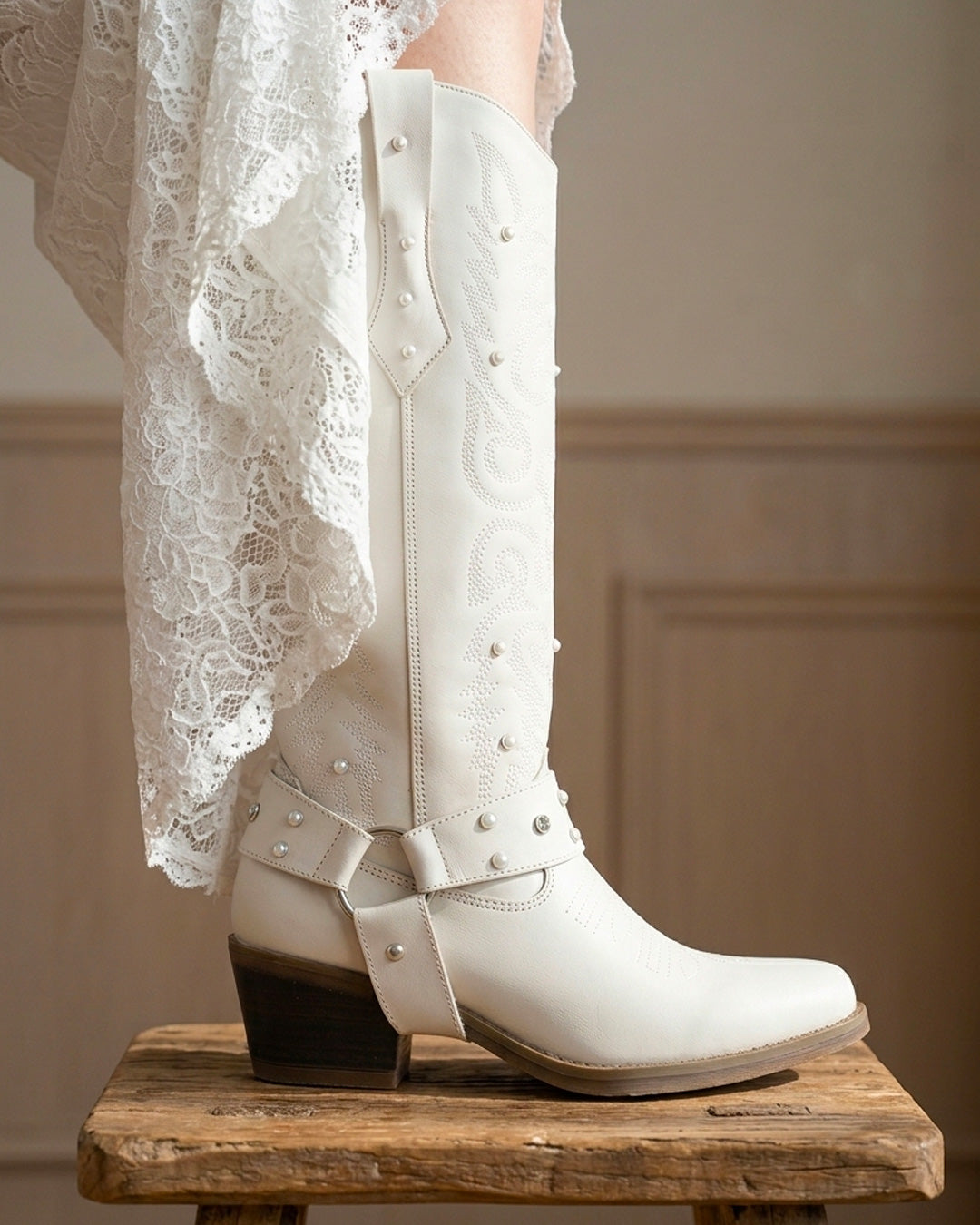 Bota Vaquera Dama 96540 Davina Piel Marfil