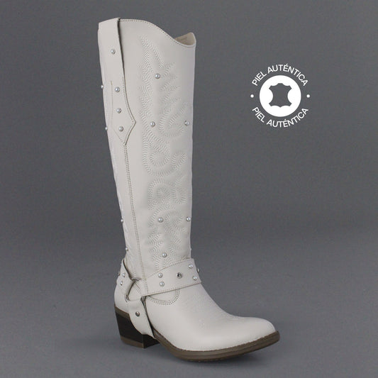 Bota Vaquera Dama 96540 Davina Piel Marfil
