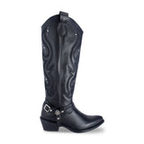 Bota vaquera alta mujer 96546 piel negro con bordado y piedras