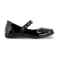 Zapato Escolar Niña 9719 Piel Charol Negro con Flores y Piedras con Brillo