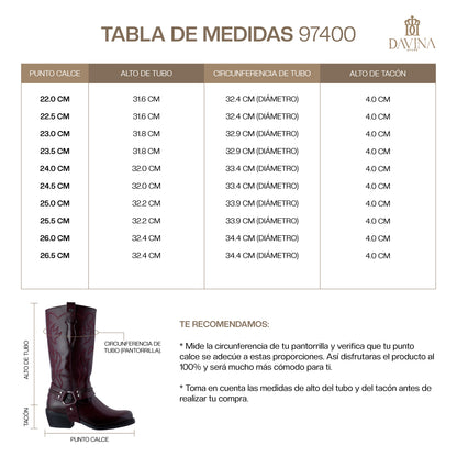 Bota Vaquera Mediana Mujer 97400 Davina Piel Vino