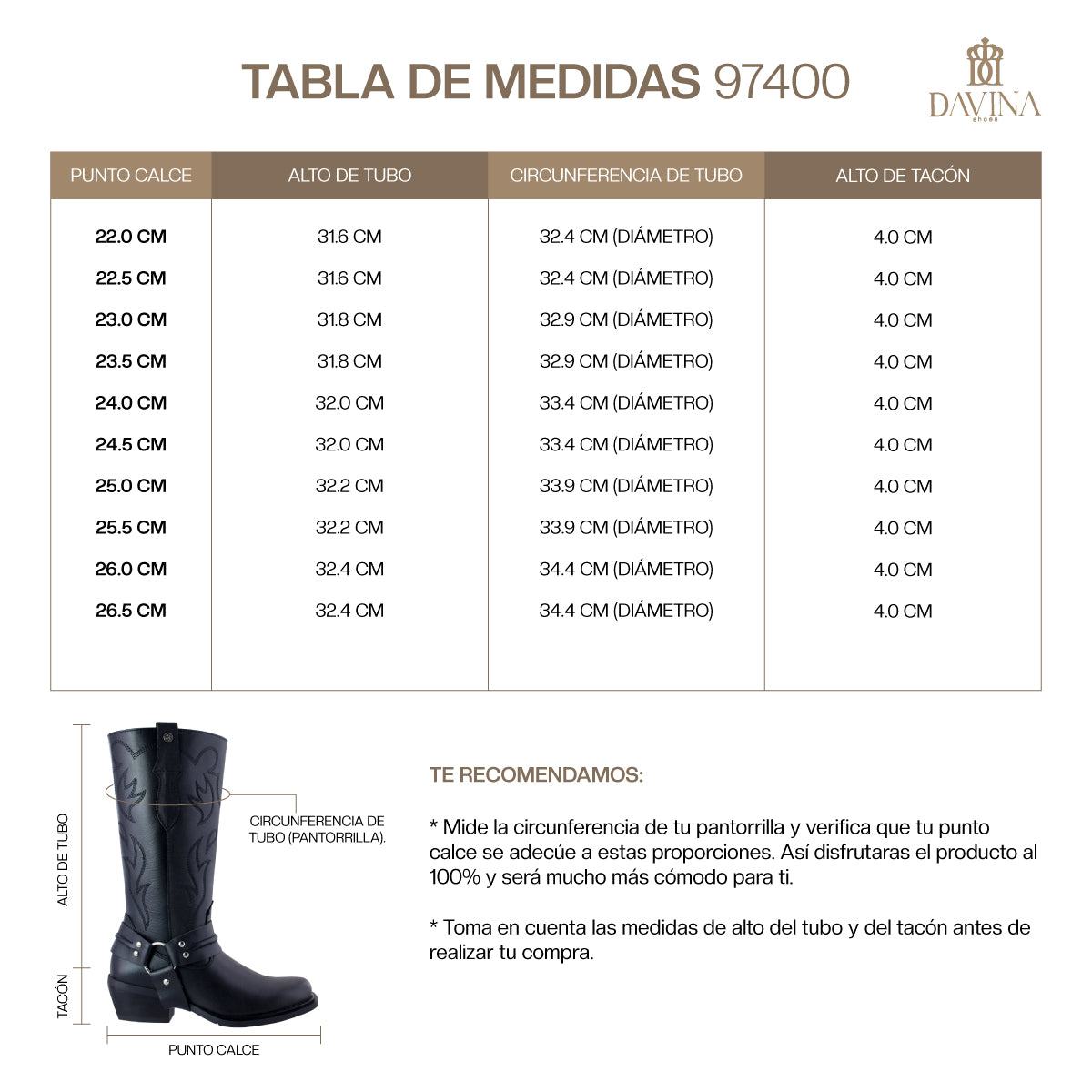 Bota Vaquera Mediana Mujer 97400 Davina Piel Negra