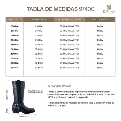 Bota Vaquera Mediana Mujer 97400 Davina Piel Negra