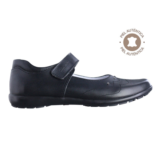Calzado Escolar Niña 9778 Piel Negro con Velcro