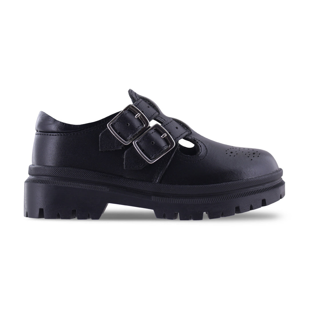 Zapato Escolar Niña 9940 Piel Negra con Doble Hebilla