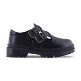 Zapato escolar niña 9940 piel negra con doble hebilla