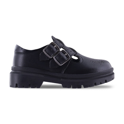Zapato Escolar Niña 9940 Piel Negra con Doble Hebilla