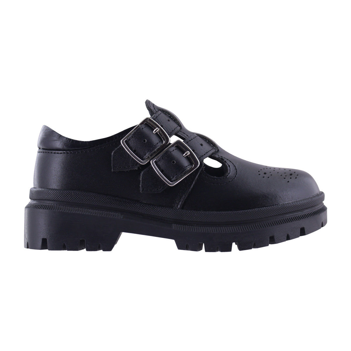 Zapato Escolar Niña 9940 Piel Negra con Doble Hebilla