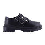 Zapato escolar niña 9940 piel negra con doble hebilla