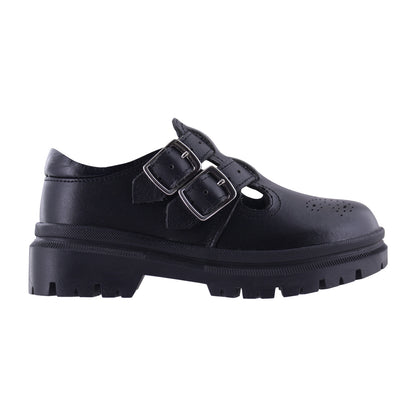 Zapato Escolar Niña 9940 Piel Negra con Doble Hebilla