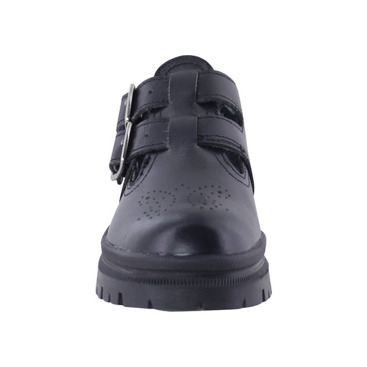Zapato Escolar Niña 9940 Piel Negra con Doble Hebilla
