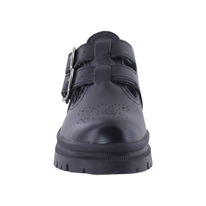 Zapato Escolar Niña 9940 Piel Negra con Doble Hebilla