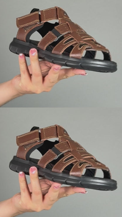 Sandalia Hombre 25055 Piel Café Con Velcro
