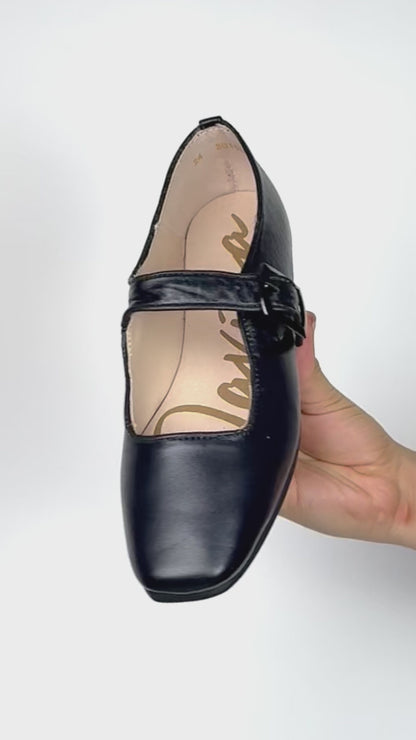 Balerina Niña Davina 30150 Piel Giulia Negro con Hebilla