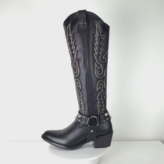 Video 360 bota vaquera alta mujer 96532 Davina piel negro