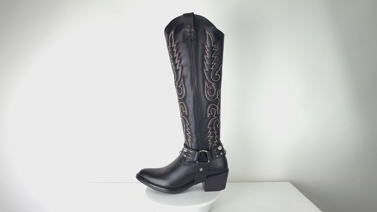 Video 360 bota vaquera alta mujer 96532 Davina piel negro