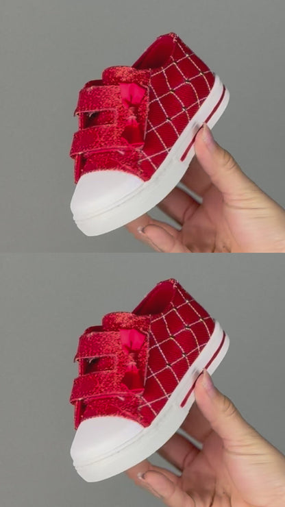 Tenis Niña 306 Lona Rojo con Velcro y Moño