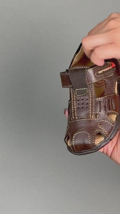Sandalia Niño 2680 Piel Café con Velcro