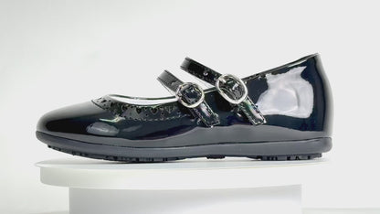 Zapato Escolar Niña 3826 Charol Negro Doble Látigo con Hebilla