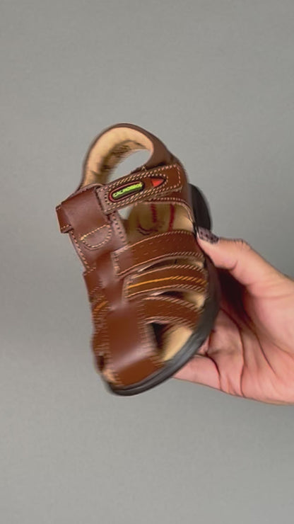 Sandalia Niño 2827 Piel Café con Velcro