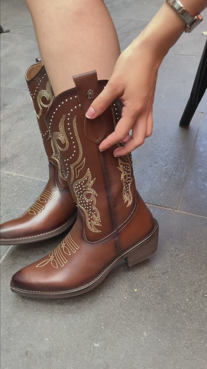 Bota Vaquera Mediana Mujer 96397 Davina Piel Brandy